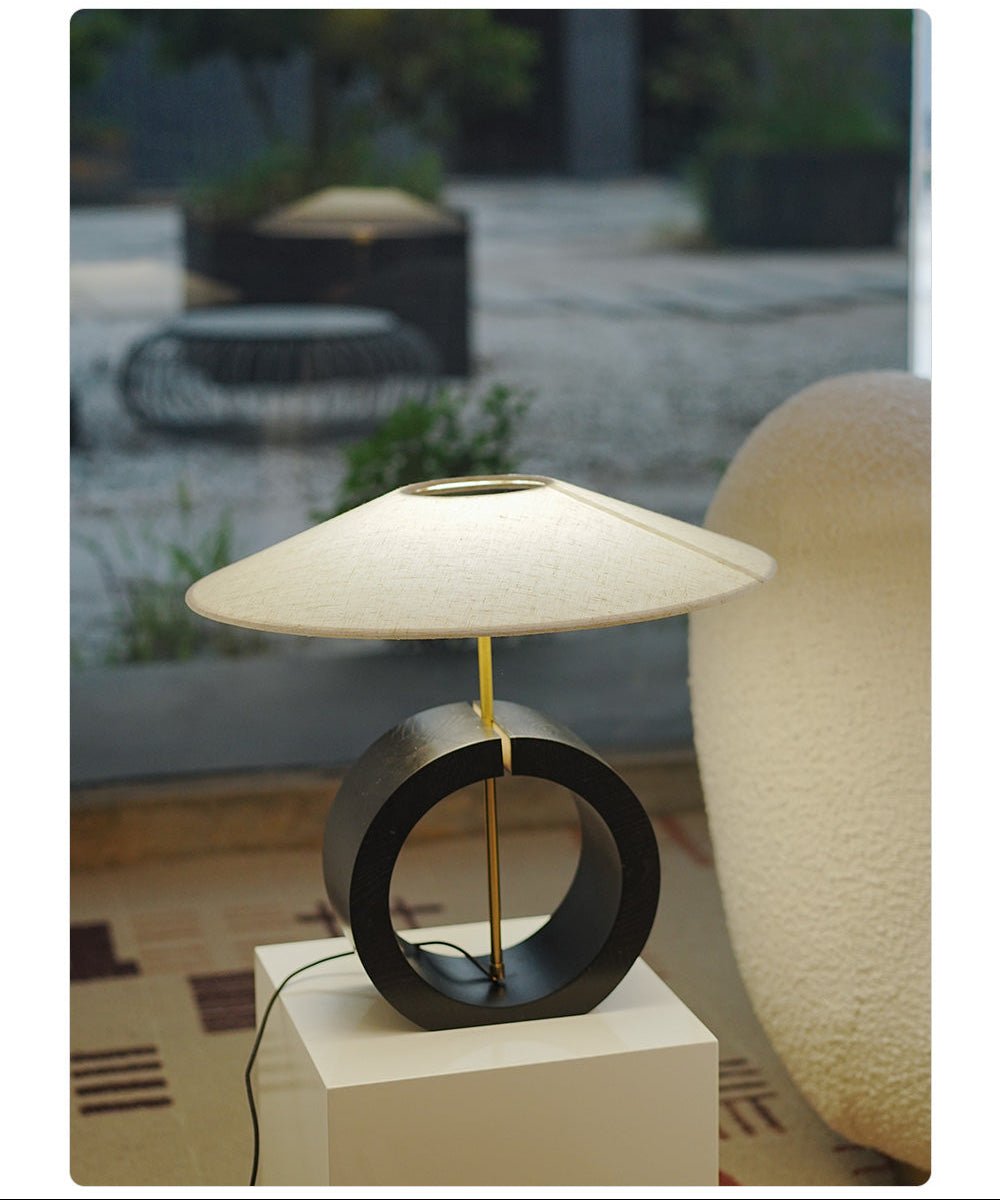 Neris Sculptural Table Lamp with Wooden Base and Brass Stem