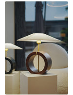 Neris Sculptural Table Lamp with Wooden Base and Brass Stem