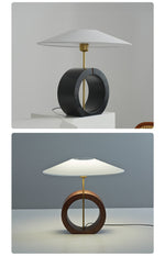 Neris Sculptural Table Lamp with Wooden Base and Brass Stem