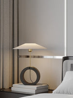 Neris Sculptural Table Lamp with Wooden Base and Brass Stem