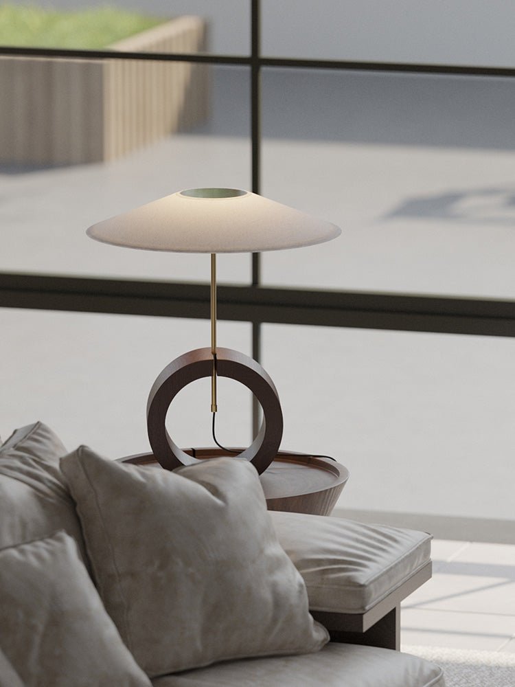 Neris Sculptural Table Lamp with Wooden Base and Brass Stem