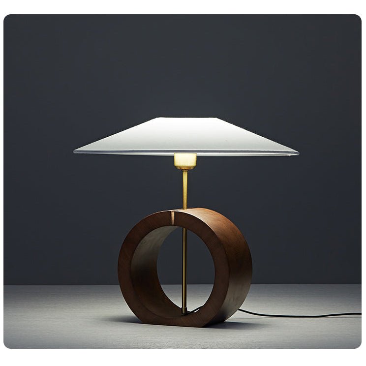 Neris Sculptural Table Lamp with Wooden Base and Brass Stem
