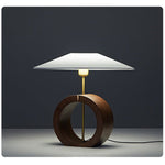 Neris Sculptural Table Lamp with Wooden Base and Brass Stem
