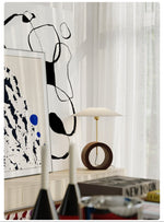 Neris Sculptural Table Lamp with Wooden Base and Brass Stem