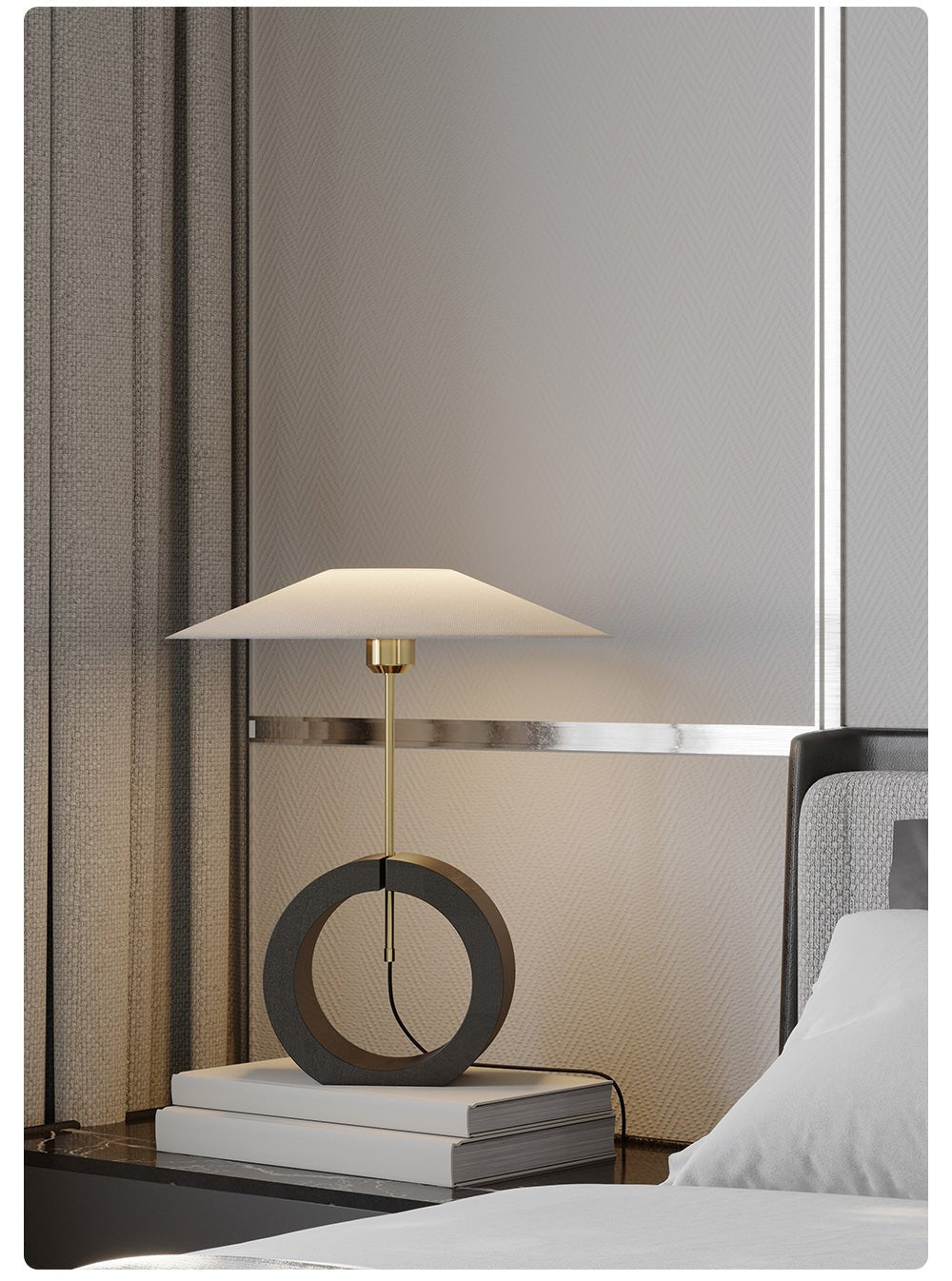 Neris Sculptural Table Lamp with Wooden Base and Brass Stem
