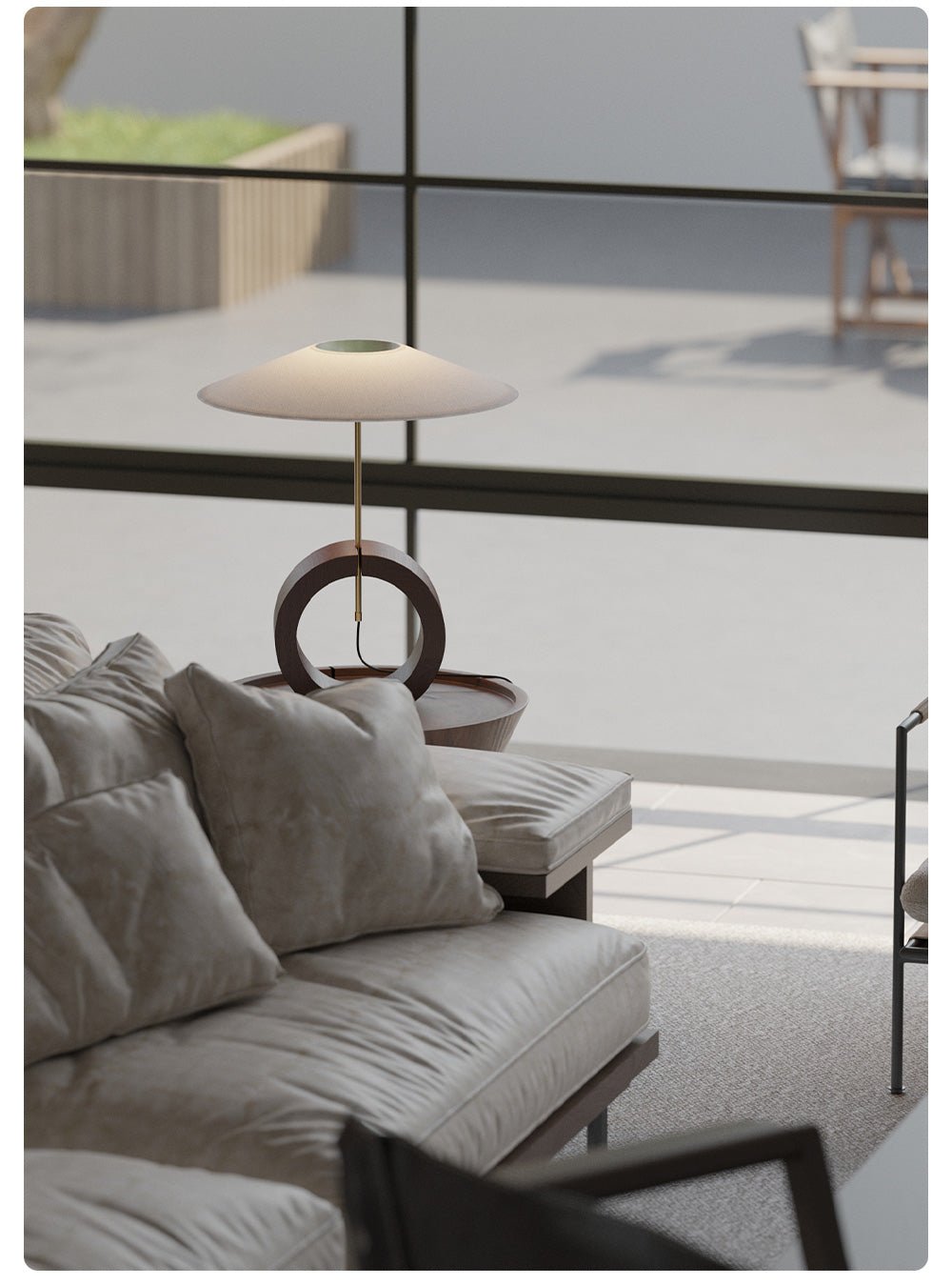 Neris Sculptural Table Lamp with Wooden Base and Brass Stem