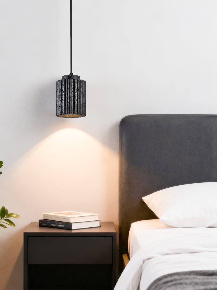 Nero Ridge Pendant Light – Black Travertine Modern Hanging Lamp
