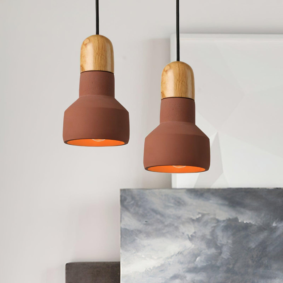 Nessa Wood Pendant Light – Sculptural Cement & Wood Island Pendant for Modern Interiors