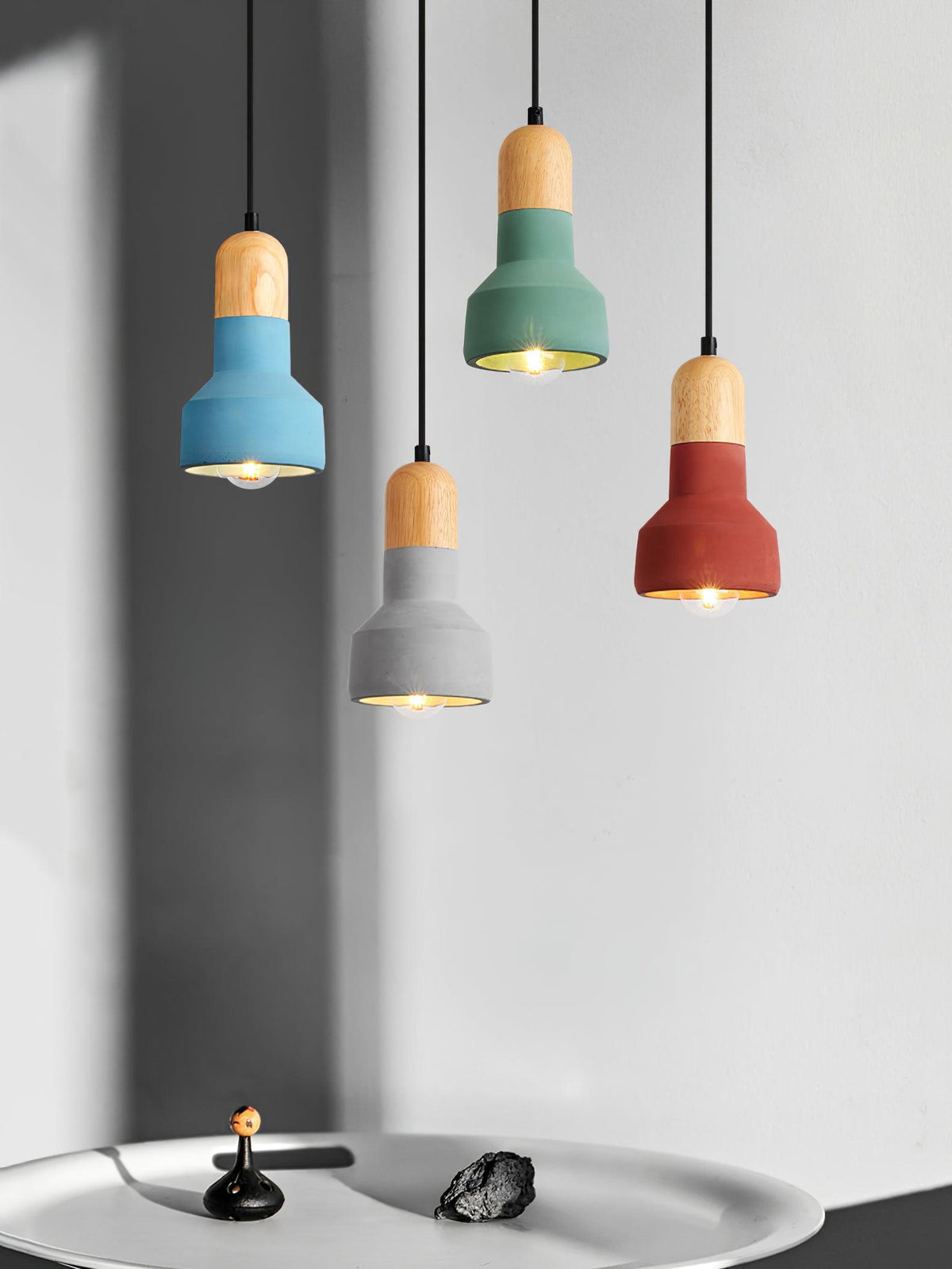 Nessa Wood Pendant Light – Sculptural Cement & Wood Island Pendant for Modern Interiors