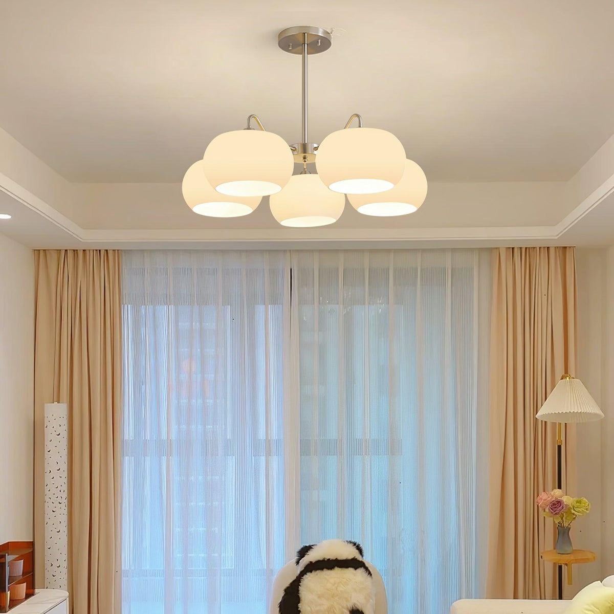 Nickel Persimmon Glass Chandelier – Modern 3 or 5-Light Pendant for Dining Room and Kitchen Island