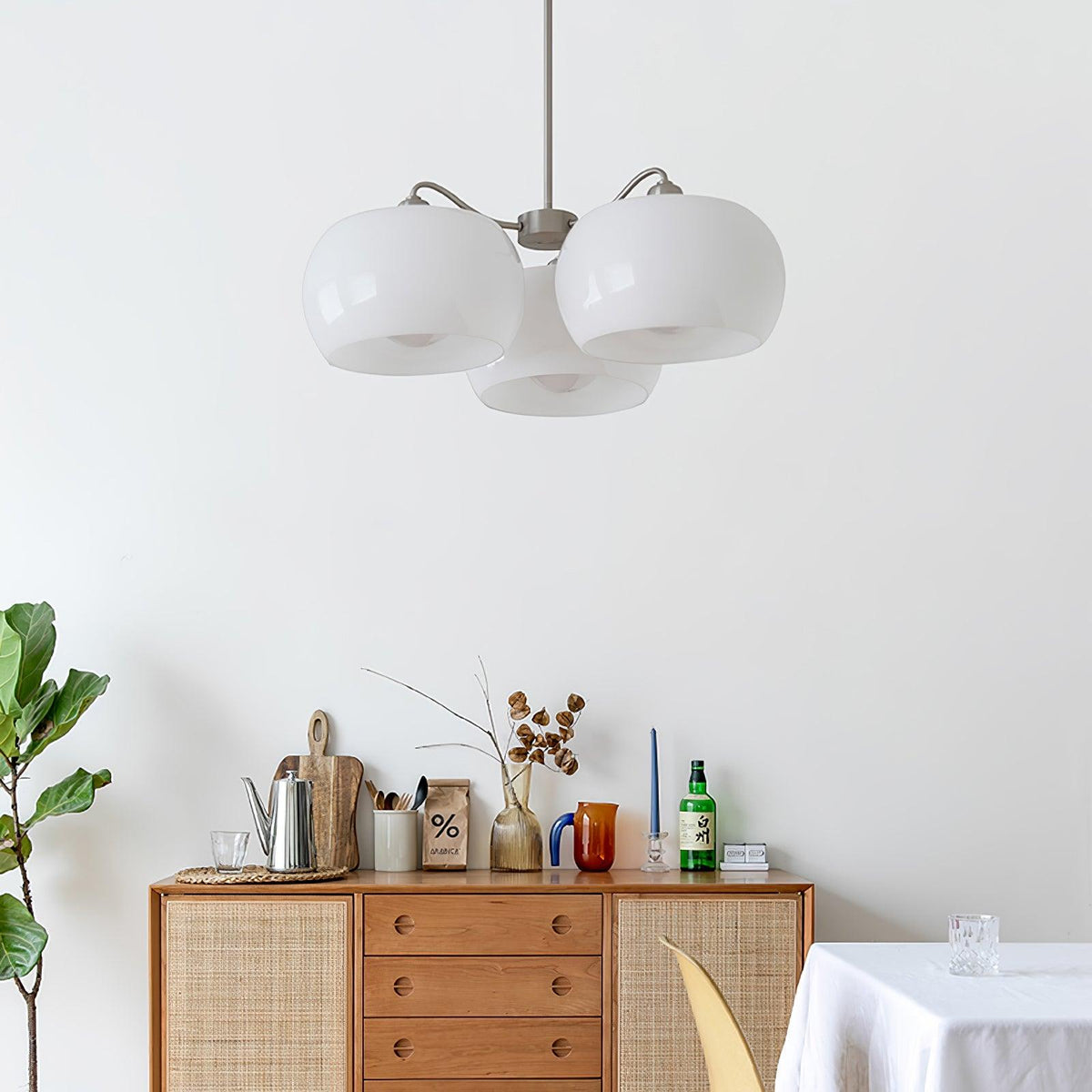 Nickel Persimmon Glass Chandelier – Modern 3 or 5-Light Pendant for Dining Room and Kitchen Island