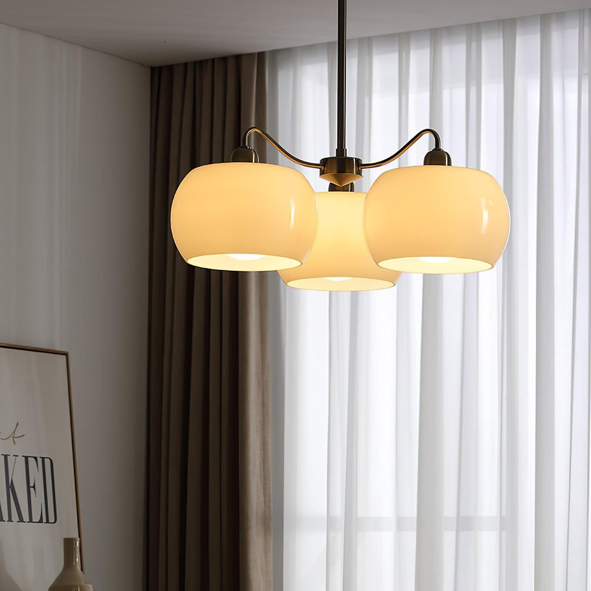 Nickel Persimmon Glass Chandelier – Modern 3 or 5-Light Pendant for Dining Room and Kitchen Island