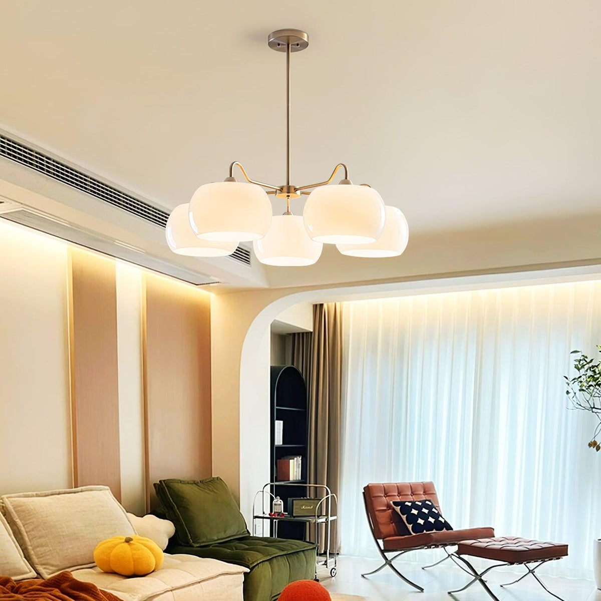 Nickel Persimmon Glass Chandelier – Modern 3 or 5-Light Pendant for Dining Room and Kitchen Island