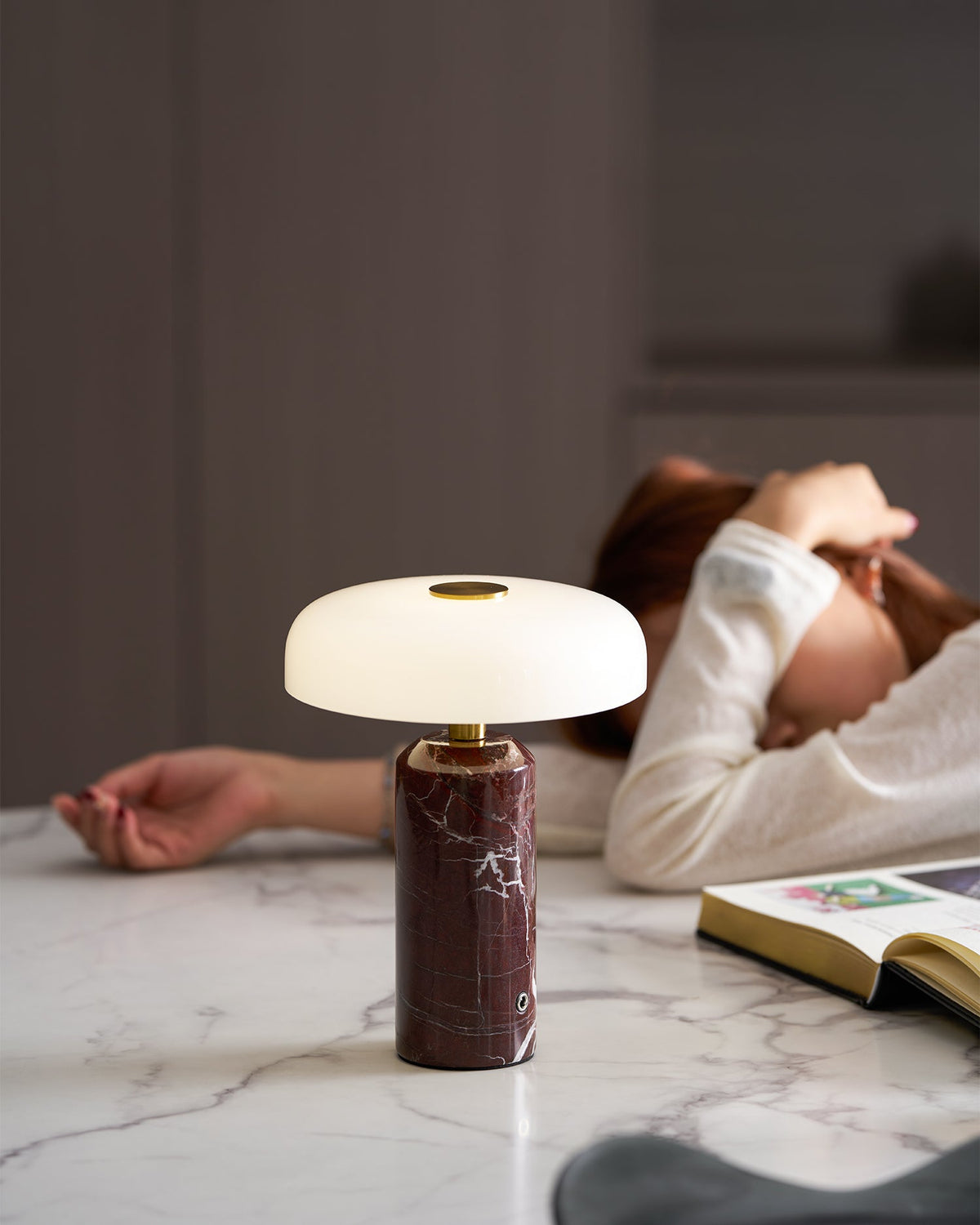 Lunara Marble Table Lamp with Opaline Glass Shade