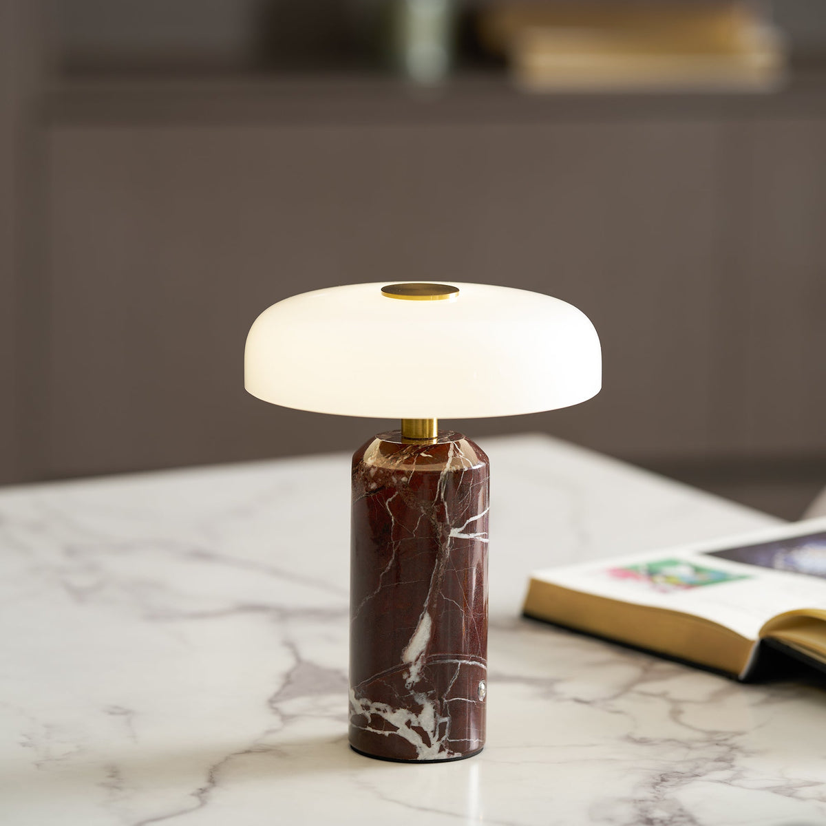 Lunara Marble Table Lamp with Opaline Glass Shade