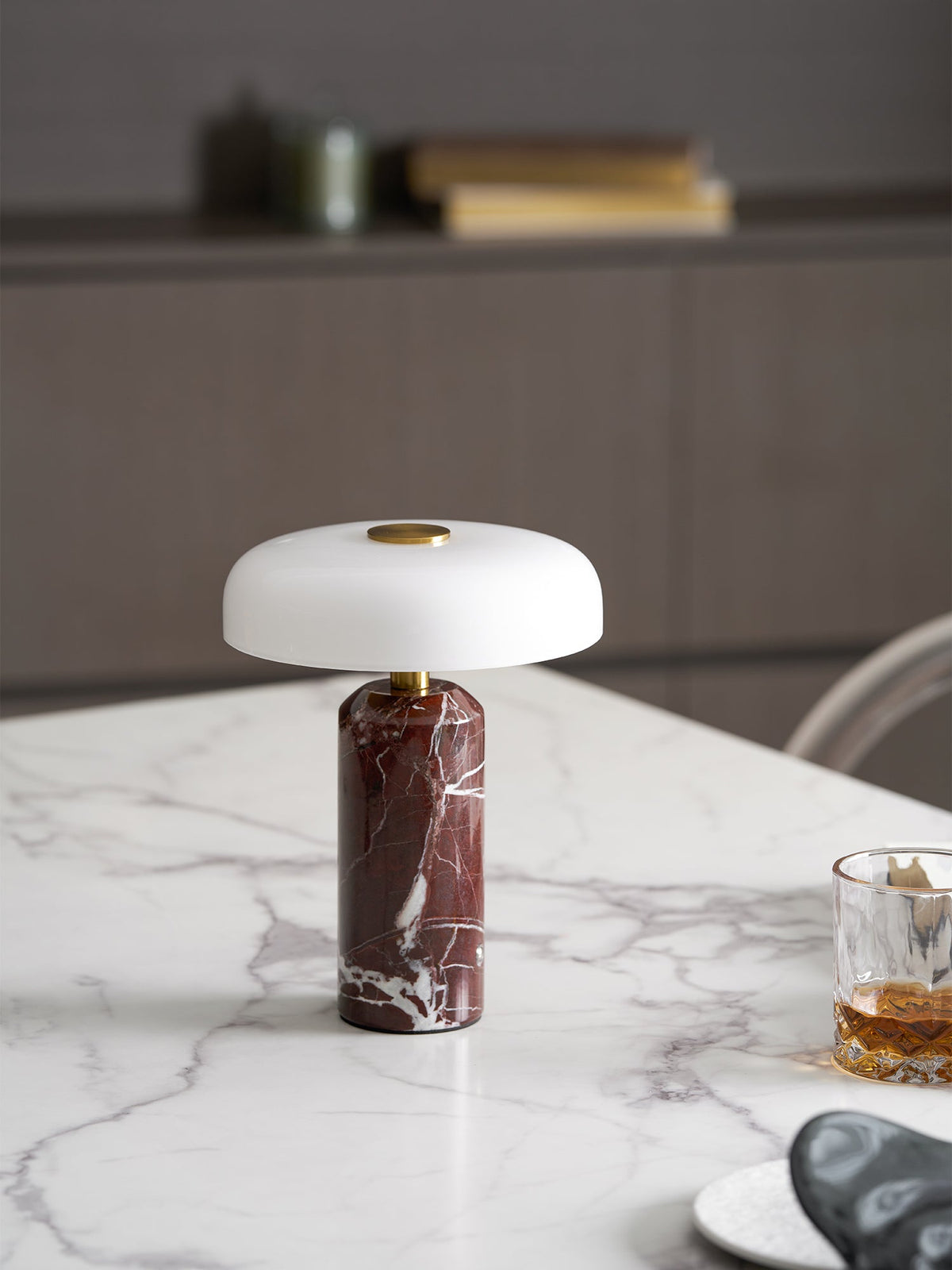 Lunara Marble Table Lamp with Opaline Glass Shade