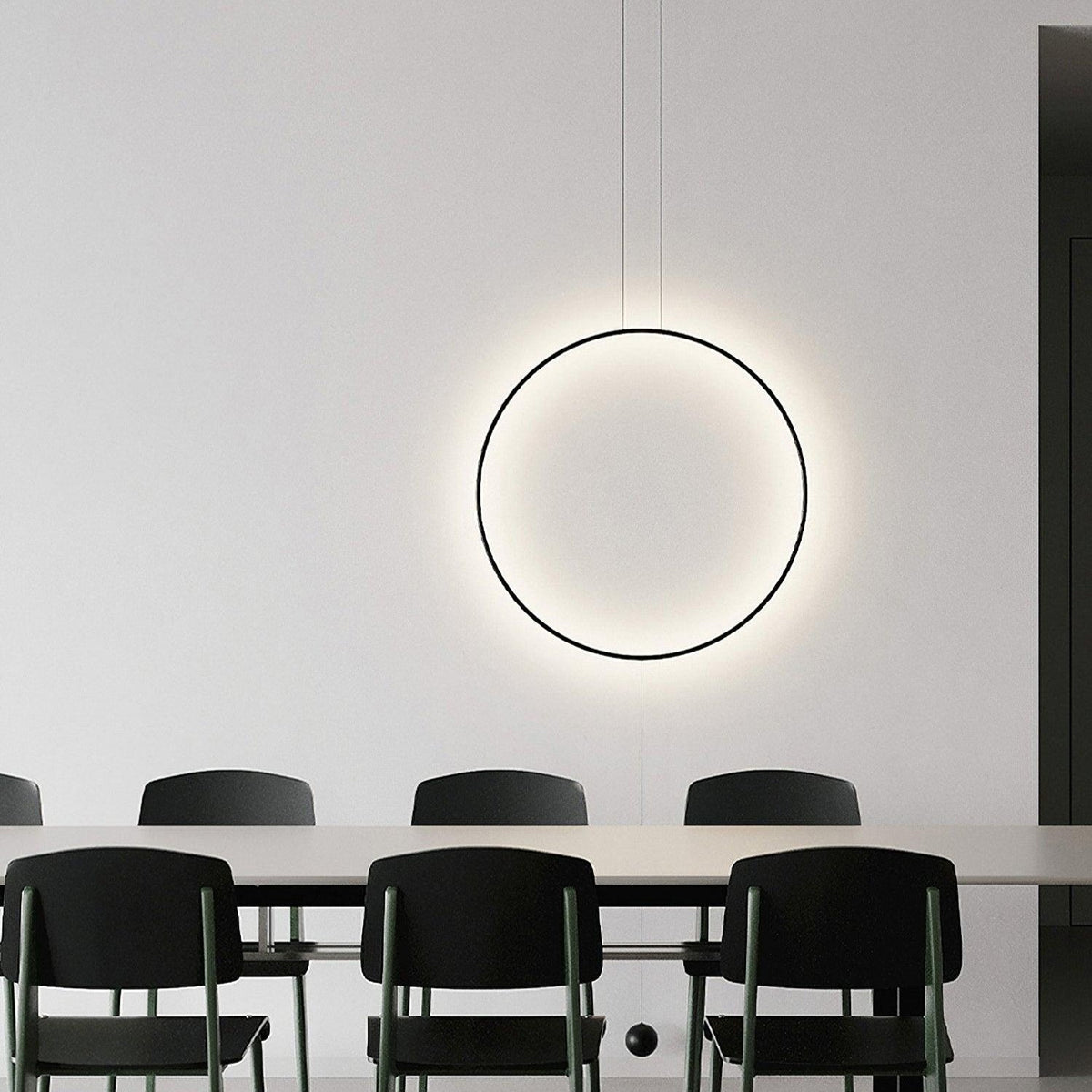 Nightfall Circle LED Pendant Light – Modern Black Metal Hanging Lamp