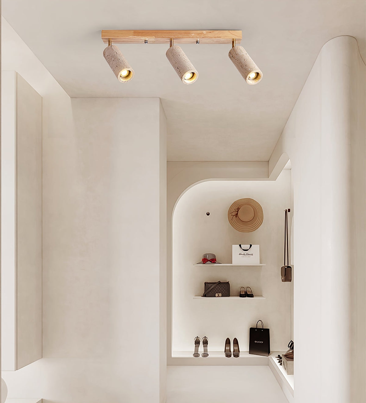 Nimbus Ceiling Spotlight in Walnut and Travertine