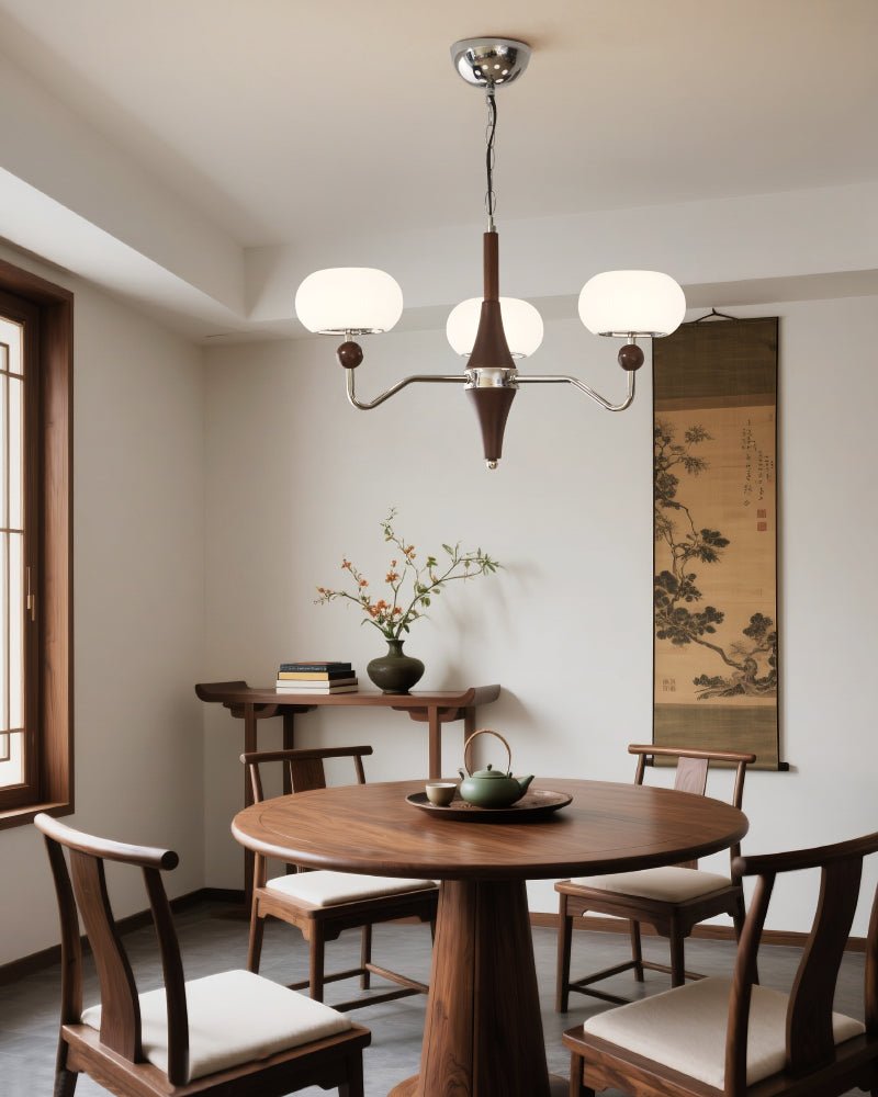 Nimira Modern Wood & Glass Chandelier – 8-Light Sculptural Pendant
