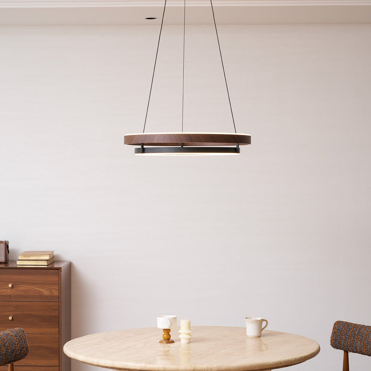 Haloa Modern Wood and Metal LED Pendant Light for Dining and Living Spaces