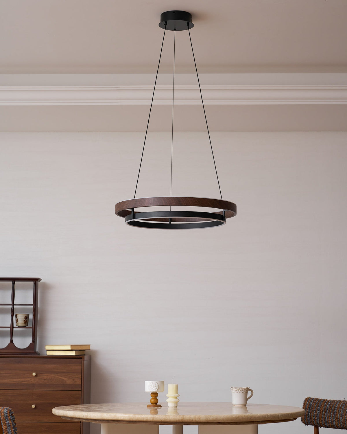 Haloa Modern Wood and Metal LED Pendant Light for Dining and Living Spaces