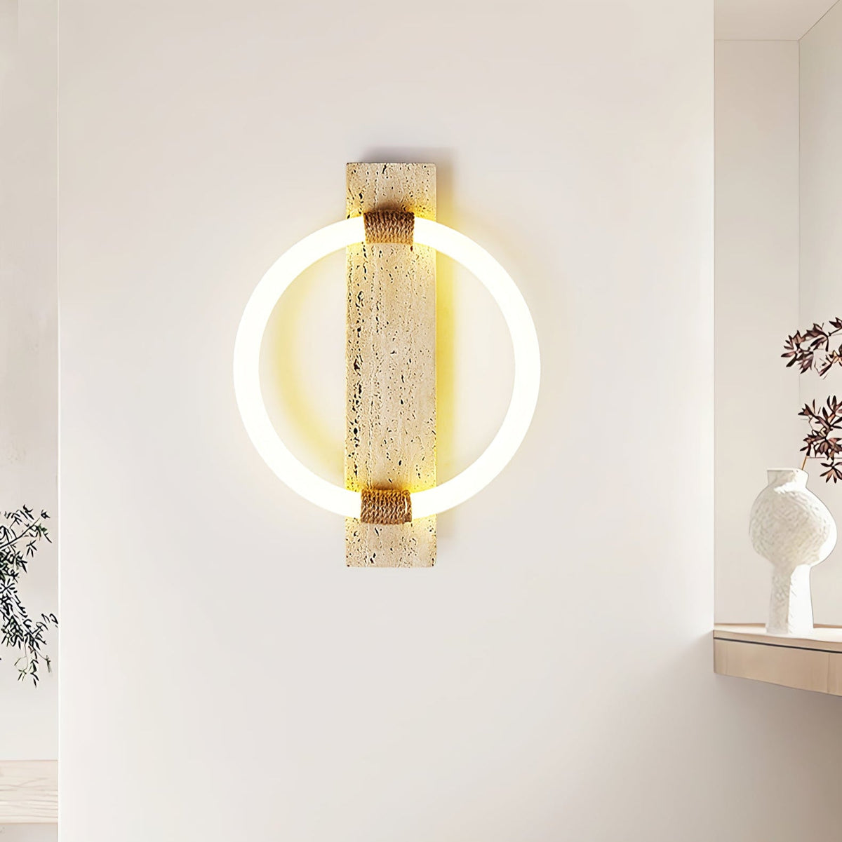 Niva Travertine Wall Sconce with Integrated LED Ring