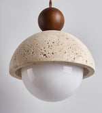 Niva Pendant Light in Yellow Travertine with Wood Accent