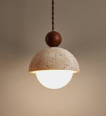 Niva Pendant Light in Yellow Travertine with Wood Accent
