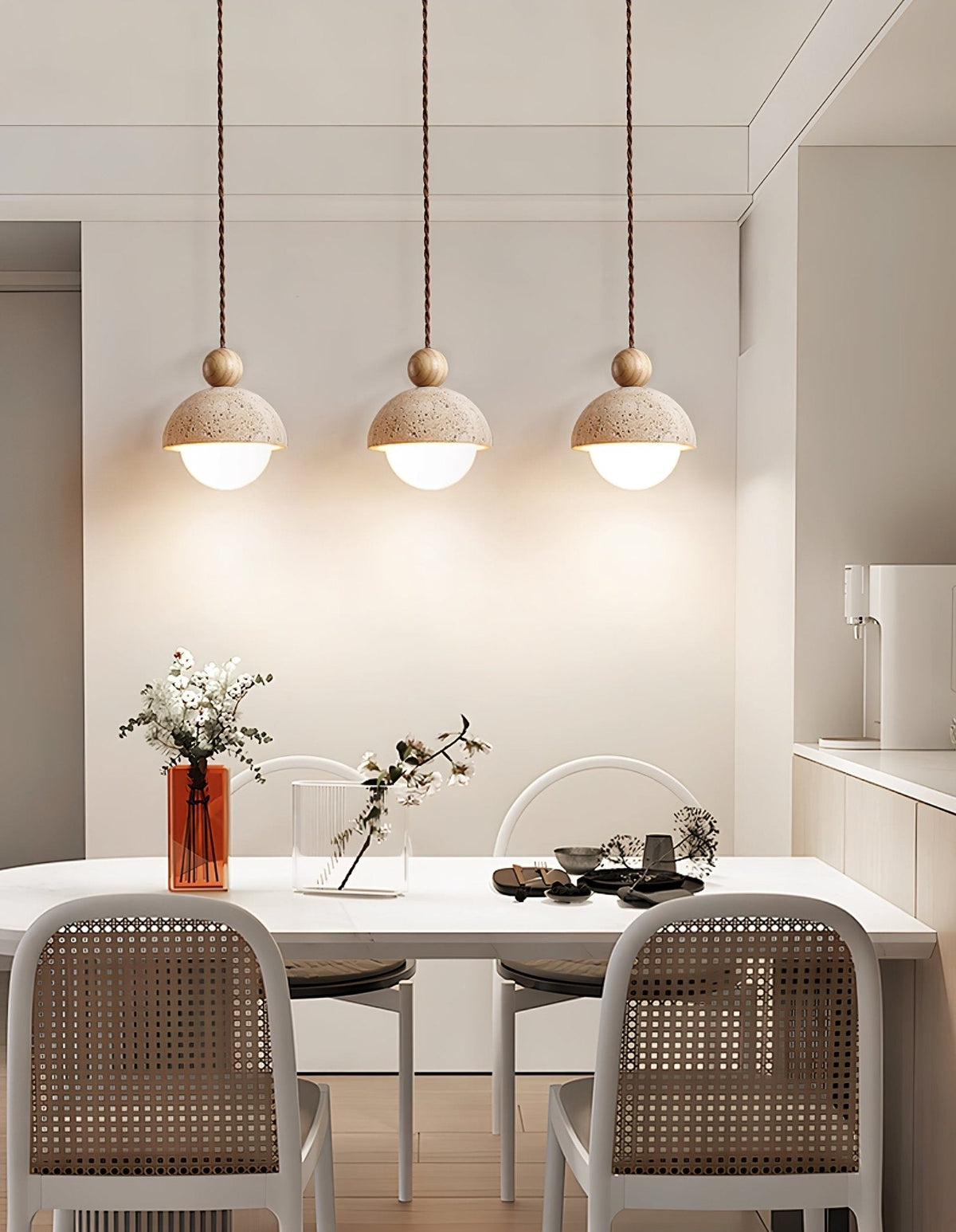 Niva Pendant Light in Yellow Travertine with Wood Accent