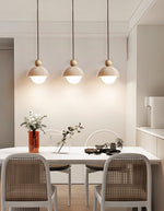 Niva Pendant Light in Yellow Travertine with Wood Accent