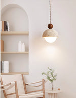 Niva Pendant Light in Yellow Travertine with Wood Accent