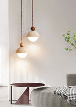 Niva Pendant Light in Yellow Travertine with Wood Accent
