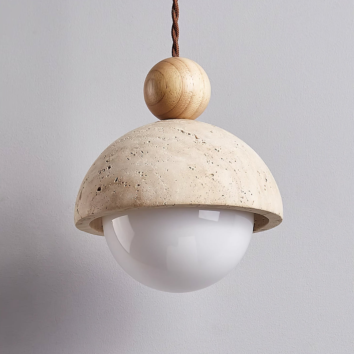 Niva Pendant Light in Yellow Travertine with Wood Accent