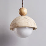 Niva Pendant Light in Yellow Travertine with Wood Accent