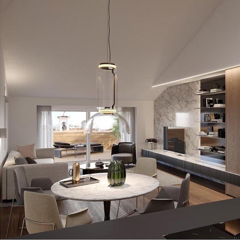 Modular Glass LED Pendant Light with Cylinder, Cone & Bowl Shades