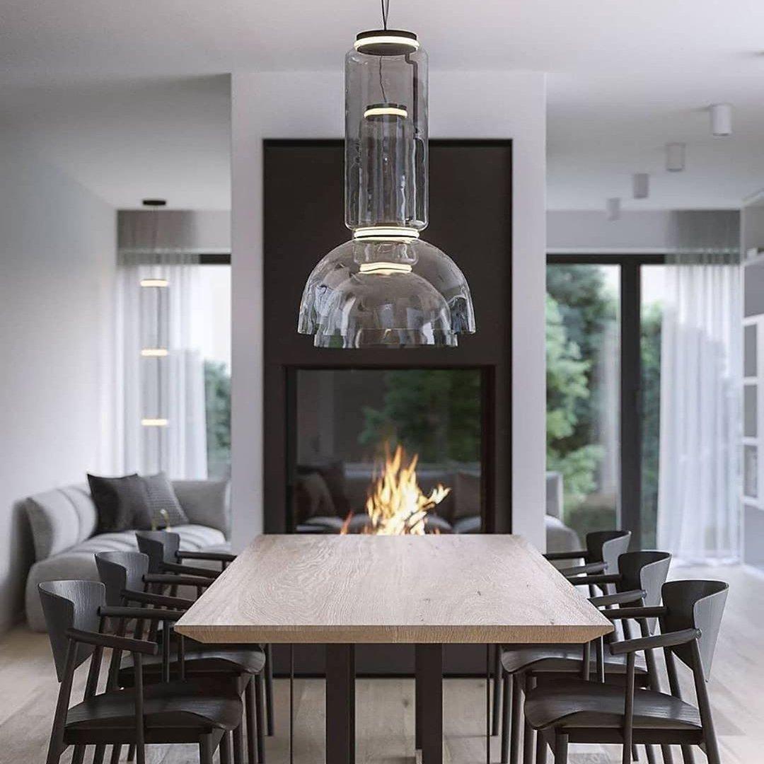 Modular Glass LED Pendant Light with Cylinder, Cone & Bowl Shades