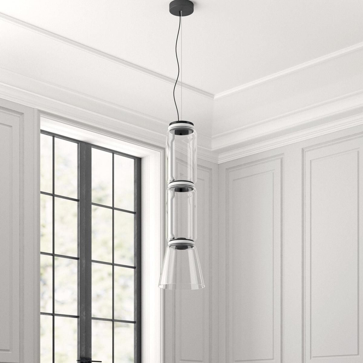Modular Glass LED Pendant Light with Cylinder, Cone & Bowl Shades