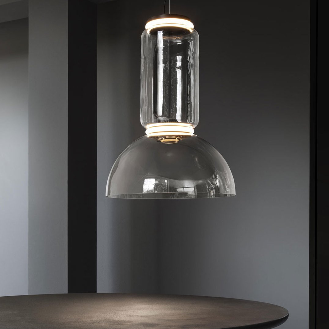 Modular Glass LED Pendant Light with Cylinder, Cone & Bowl Shades