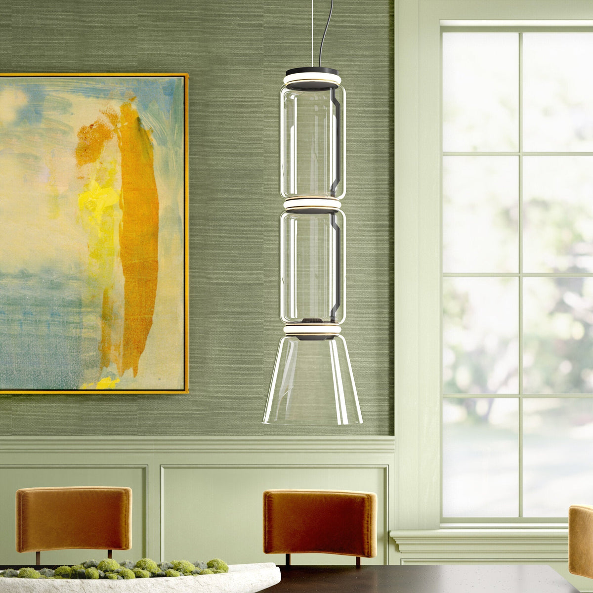 Modular Glass LED Pendant Light with Cylinder, Cone & Bowl Shades