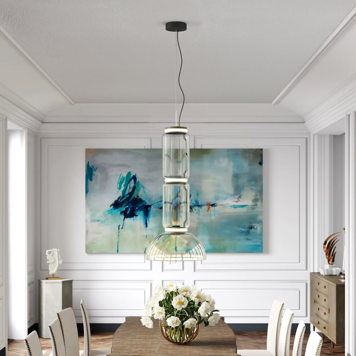 Modular Glass LED Pendant Light with Cylinder, Cone & Bowl Shades