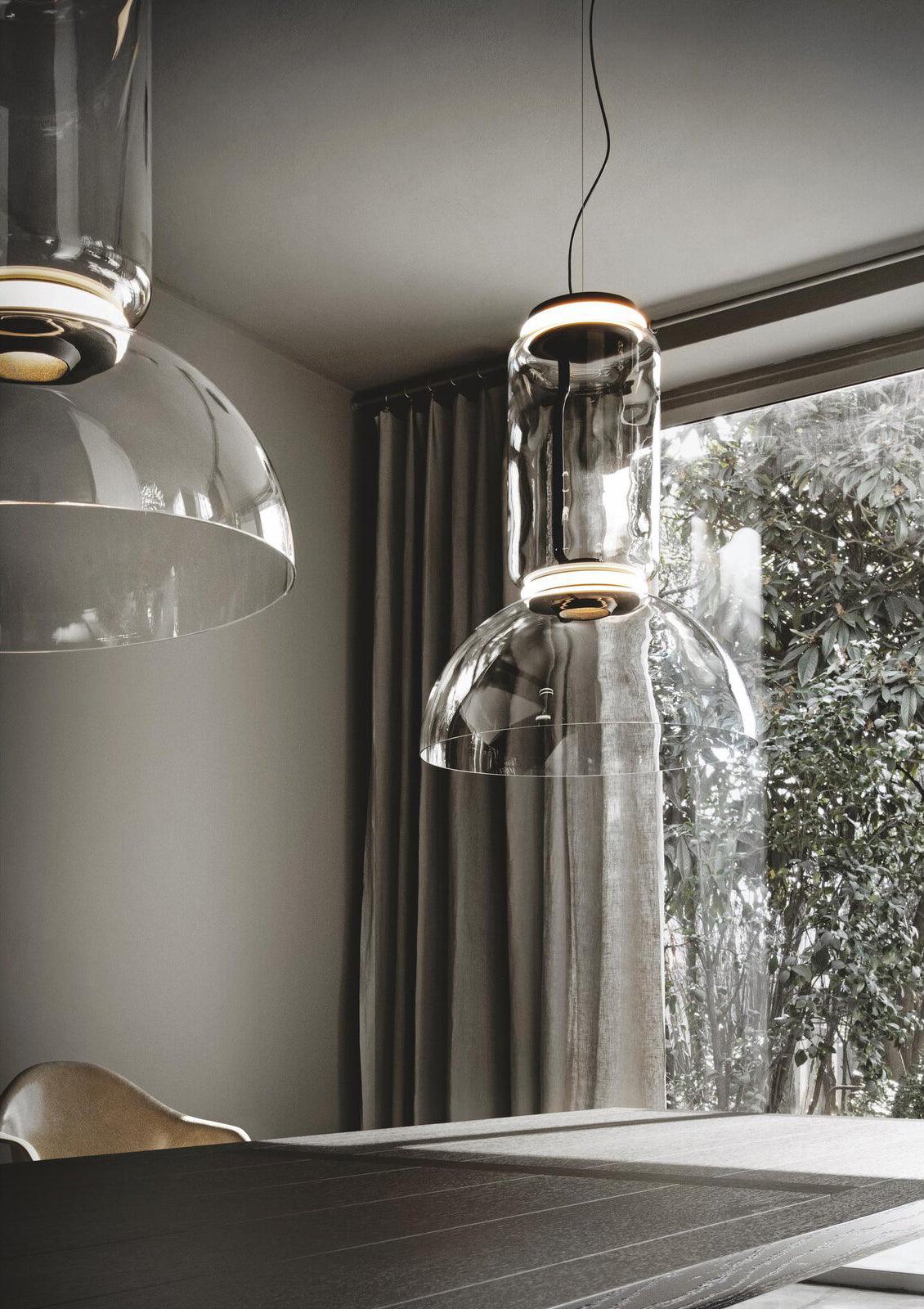 Modular Glass LED Pendant Light with Cylinder, Cone & Bowl Shades