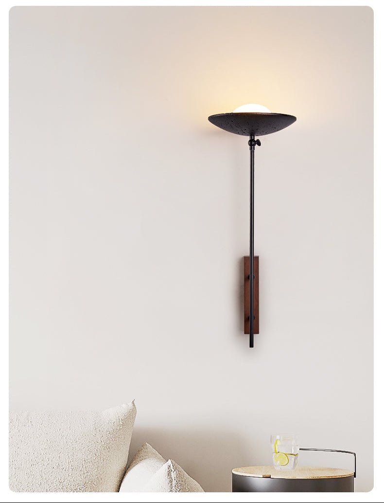 Noctara Black Travertine Wall Sconce with Walnut Accent