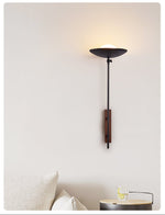 Noctara Black Travertine Wall Sconce with Walnut Accent