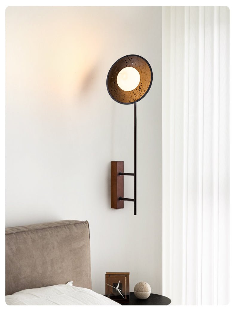 Noctara Black Travertine Wall Sconce with Walnut Accent