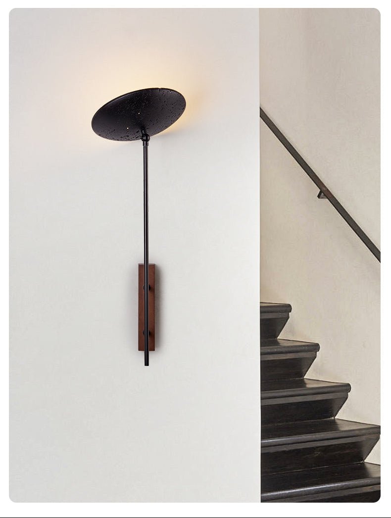 Noctara Black Travertine Wall Sconce with Walnut Accent
