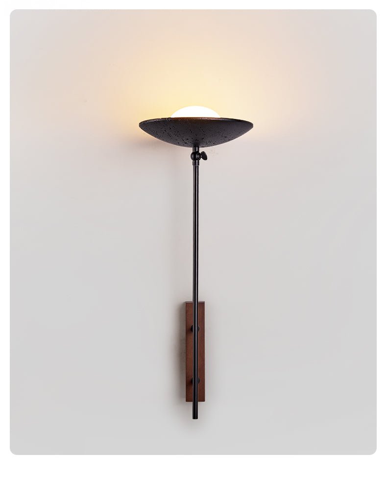 Noctara Black Travertine Wall Sconce with Walnut Accent