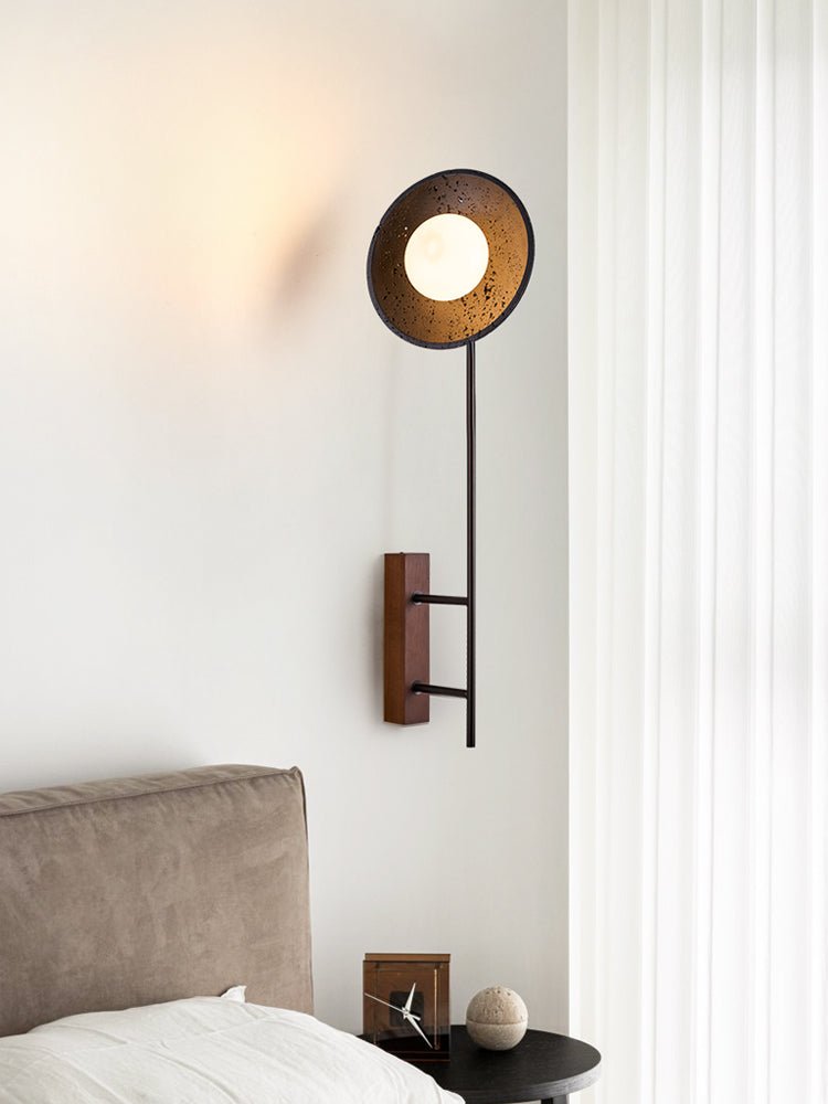 Noctara Black Travertine Wall Sconce with Walnut Accent