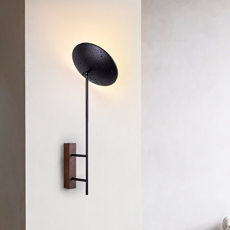Noctara Black Travertine Wall Sconce with Walnut Accent