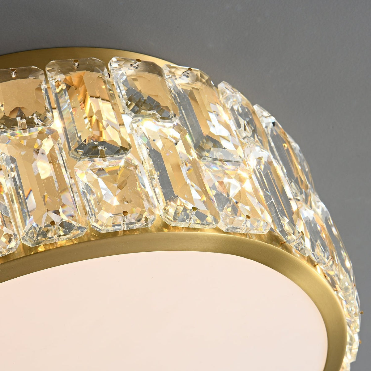 Noctis Crystal Ceiling Lamp in Brass and Glass, Modern Flush Mount Light