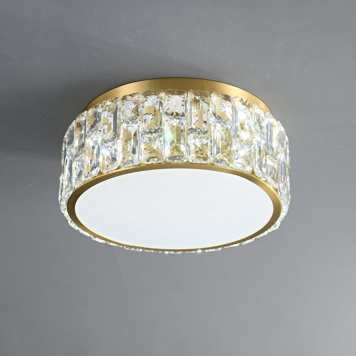 Noctis Crystal Ceiling Lamp in Brass and Glass, Modern Flush Mount Light